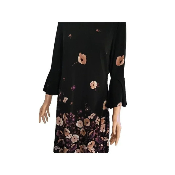 Tommy Hilfiger Black Floral Shift A Line Dress Bells Sleeves  10 Daisy Chain - Picture 1 of 16